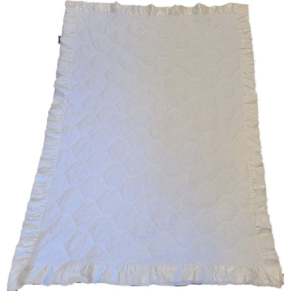 Vintage Baby Crib Blanket White Satin Trim Kittens Border Acetate Quilted 35x54"